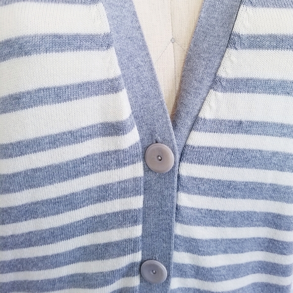 🌸 Vince | Gray Stripe Cardigan Cotton Cashmere sweater L - Picture 3 of 9